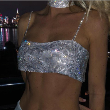 Full diamond halter Midriff vest Low cut diamond halter wrapped chest lining fabric_voghion.com