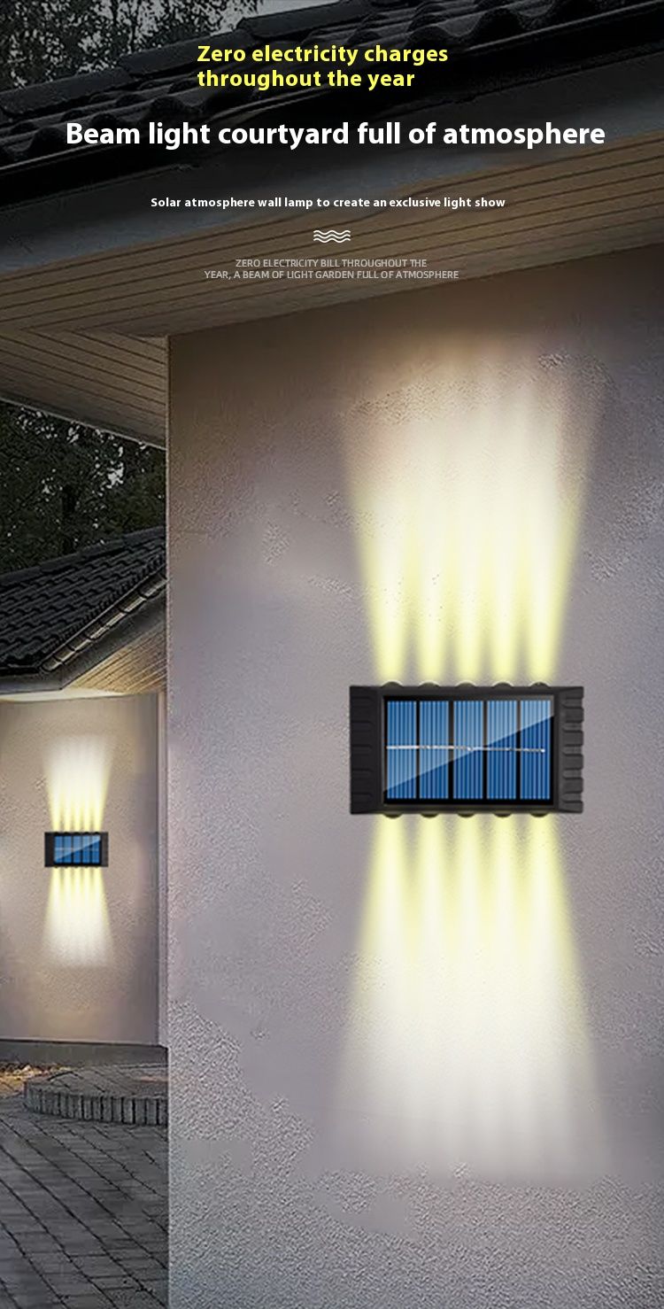 Luminária de parede solar 4/6/8/10 LEDs, iluminação para áreas externas, à prova d'água, para cima e para baixo, iluminação luminosa, para jardim e paisagem_voghion.com