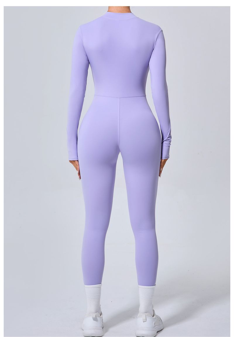 Abbigliamento sportivo attillato in stile europeo e americano senza protezioni per il petto con fori per le dita, abbigliamento fitness con mezza cerniera per yoga_voghion.com