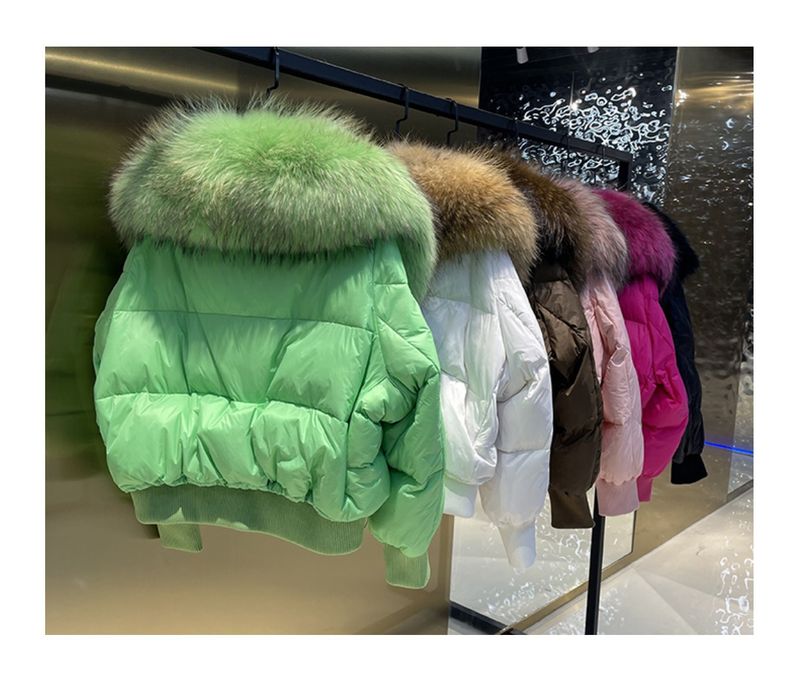 Damenbekleidung Wintermantel Damenmode kurze Daunenjacke Damen High-End-Damen 90 weiße Entendaunen Fuchspelzkragen_voghion.com