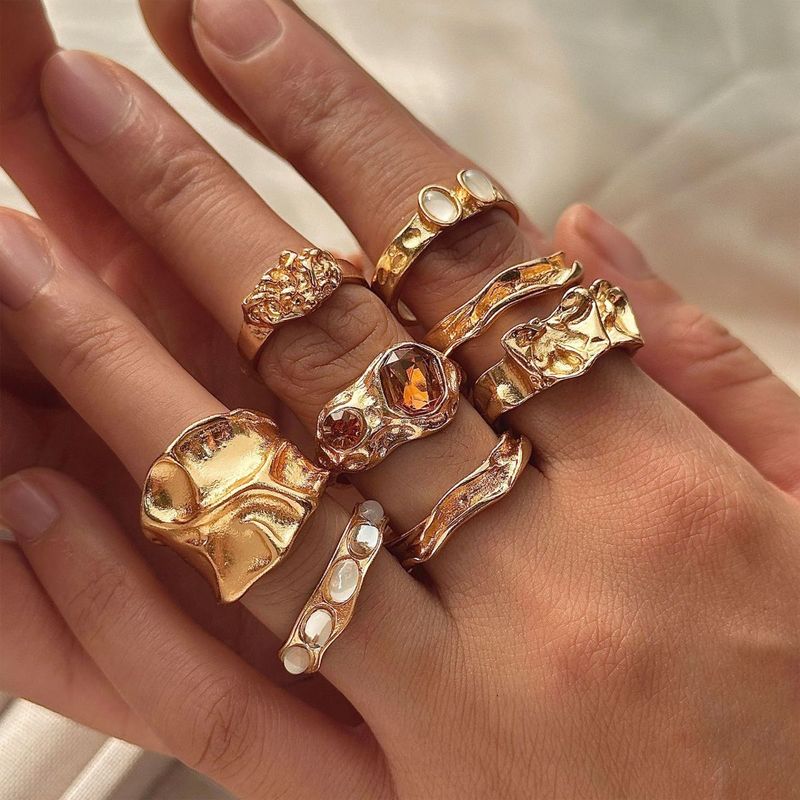 Anello unisex coppia INS Light Irregular Set da 8 pezzi Design di nicchia Metallo_voghion.com