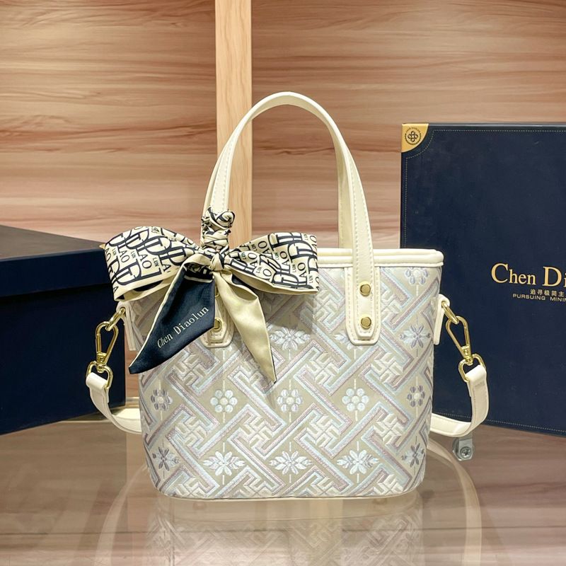 Patrimonio culturale immateriale Zhuang Broccato per donna 2025 Borsa a tracolla Secchiello Stile nazionale Donna Versatile Nicchia_voghion.com