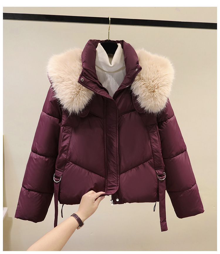 Winter-Pufferjacke für Damen mit Kunstpelzkragen, locker sitzender Kurzmantel, warme Oberbekleidung mit Fleecefutter für Freizeit und Pendeln_voghion.com