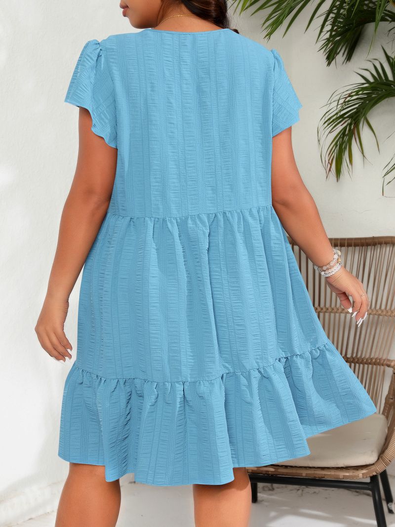 Women's Clothing Large Size Round Neck Lotus Leaf Sleeve Waist Holiday Leisure Temperament Dress_voghion.com