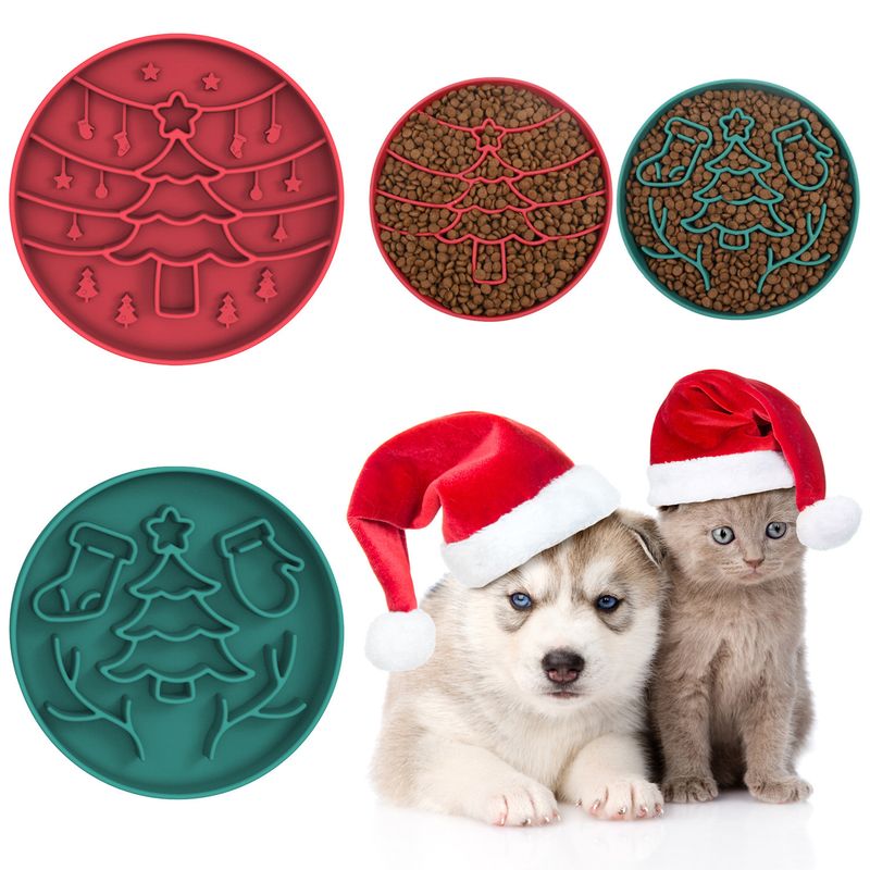 Pet Anti-Choke Eating Christmas Dog Silicone Slow Feeder Bowl Suction Cup Lick Mat_voghion.com