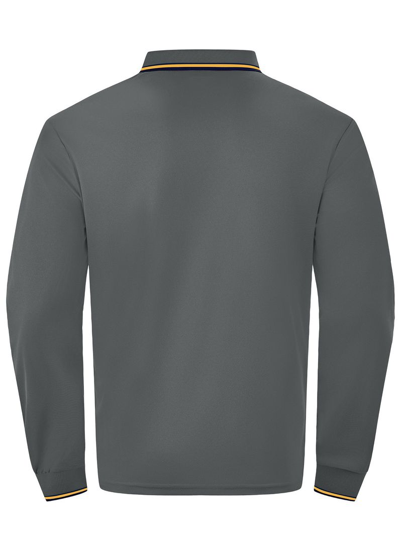 Men's Breathable Jacquard Polo Shirt - Loose Fit Long Sleeve Casual Top For Golf & Everyday Wear_voghion.com