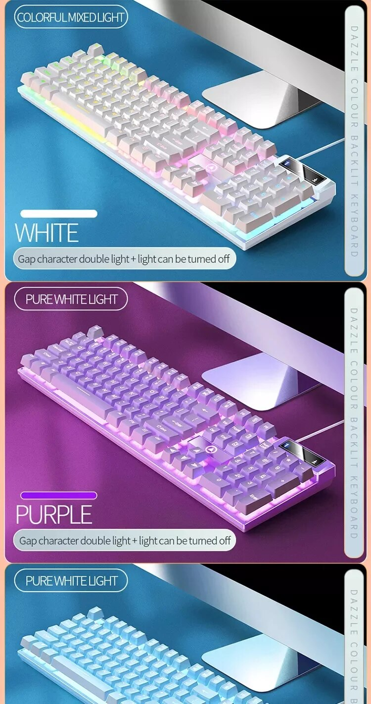 K500 Mixed Color White Pink Keycaps 104 Keys Wired Gaming Keyboard For Laptop PC_voghion.com