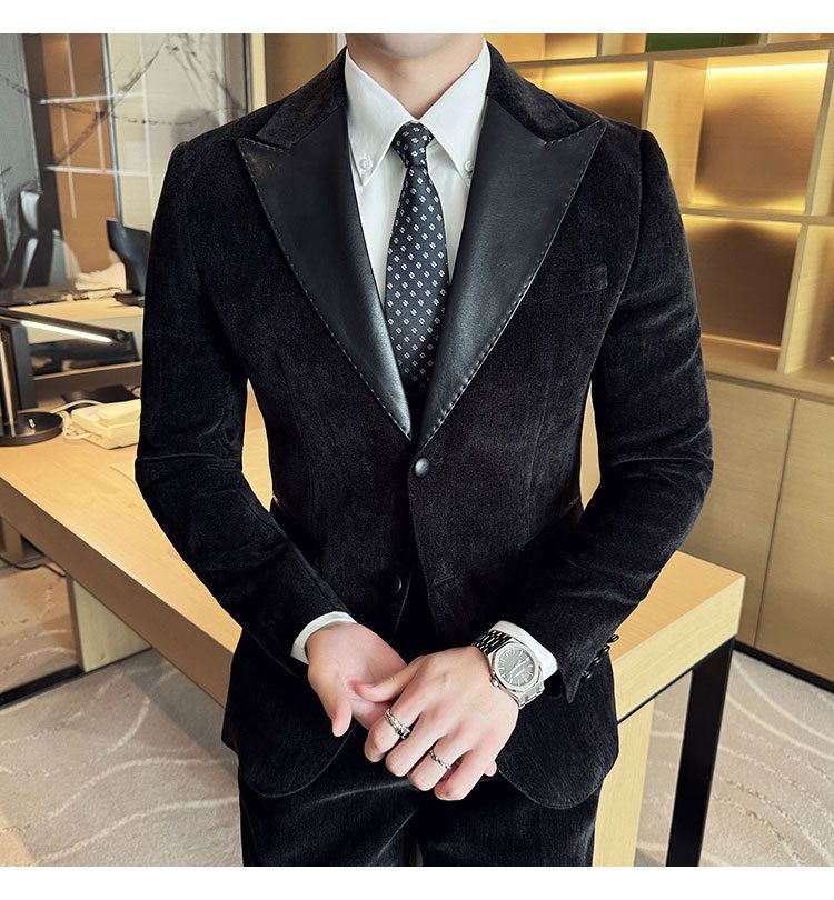 Męska odzież jesień i zima designerskie skórzane garnitury retro wysokiej klasy moda slim fit trzyczęściowe garnitury_voghion.com