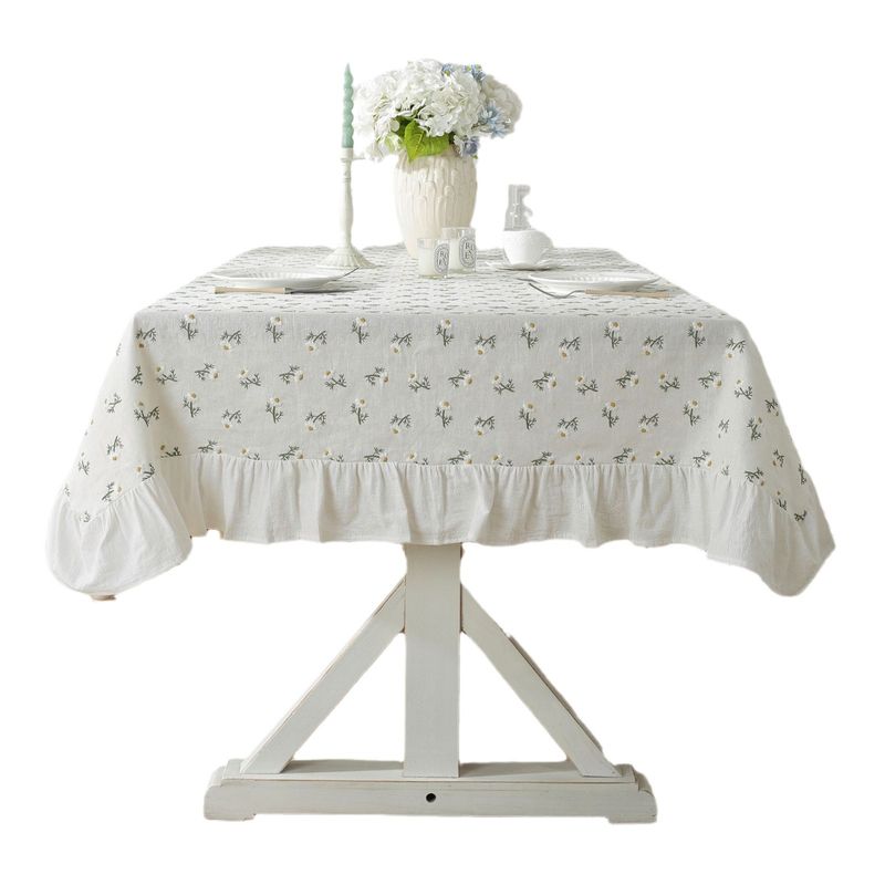 Tovaglia in lino Daisy Fresh 2025 con orlo smerlato e cornice in legno_voghion.com