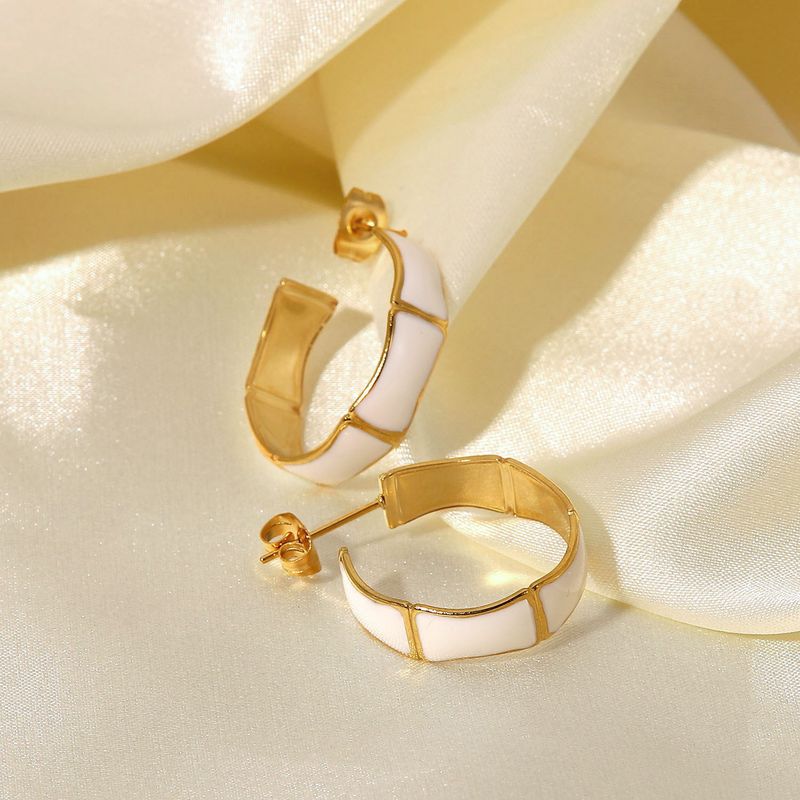 Orecchini a goccia a forma di C in acciaio inossidabile con sezione in bambù dorato, alla moda e di alta qualità, INS_voghion.com