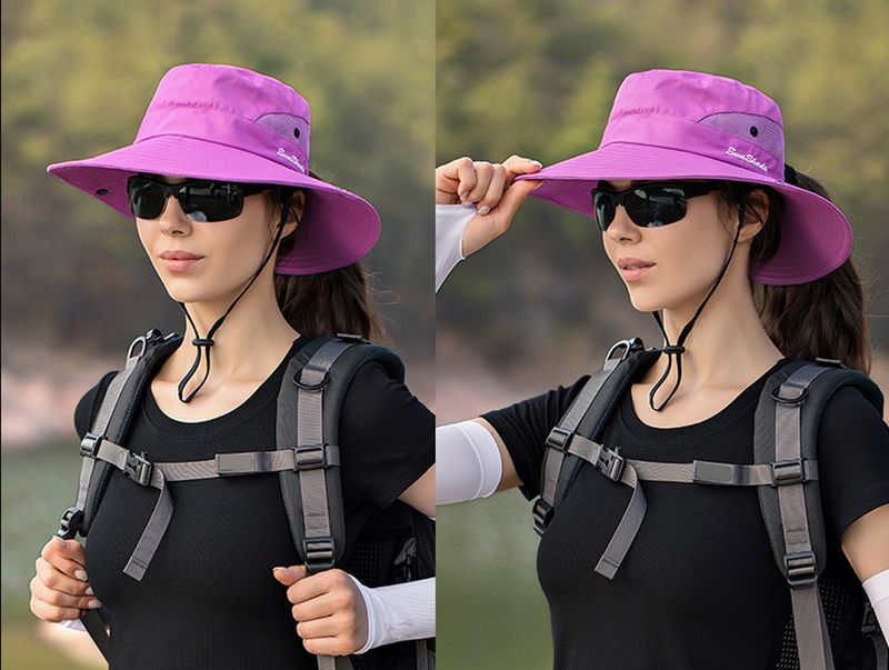 Moda Xioguan 100% poliestere 9002 estate all'aperto traspirante pieghevole cappello da sole, cappello da pescatore con foro per coda di cavallo da donna_voghion.com