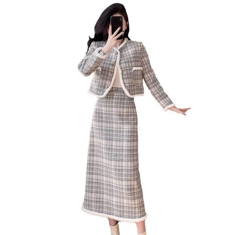 Xiaoxiang Style Plaid Half-Length Skirt Winter Dress 2025 New Elegant Socialite Matching Set_voghion.com