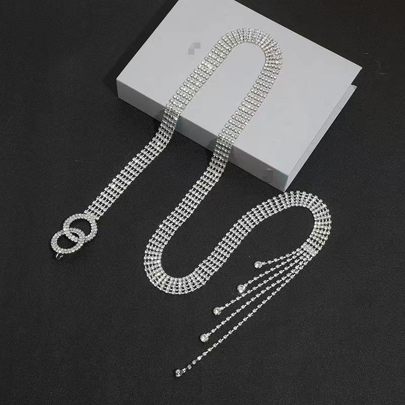 Water Full Diamond Women's Belt Set with Crystal Waist Chain_voghion.com