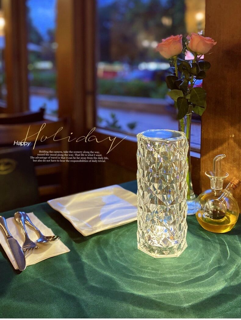 Rose Crystal Table Lamp - USB Rechargeable Wireless LED Lamp With 7 Color Changing Modes, Perfect For Hotel, Restaurant & Home Decor_voghion.com