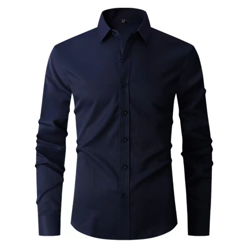 Korean Style Slim Fit Stretch Men's Simple Business Thin Shirt Men_voghion.com