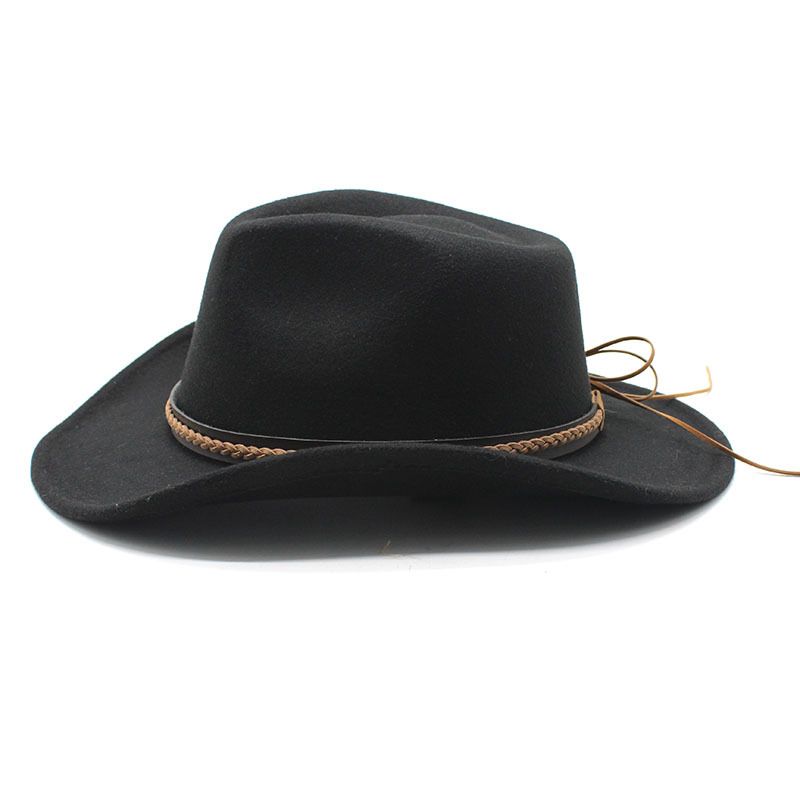 Modny zimowy kapelusz kowbojski z podwiniętym rondem i skórzanym retro dżentelmenem, damską czapką jazzową, kowbojką, kościelną, sombrero_voghion.com