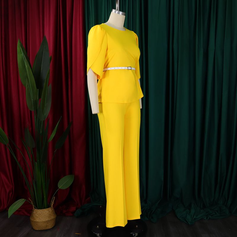 Vêtements pour femmes nouvelle mode tempérament élégant couleur unie hauts pantalons larges costume deux pièces_voghion.com