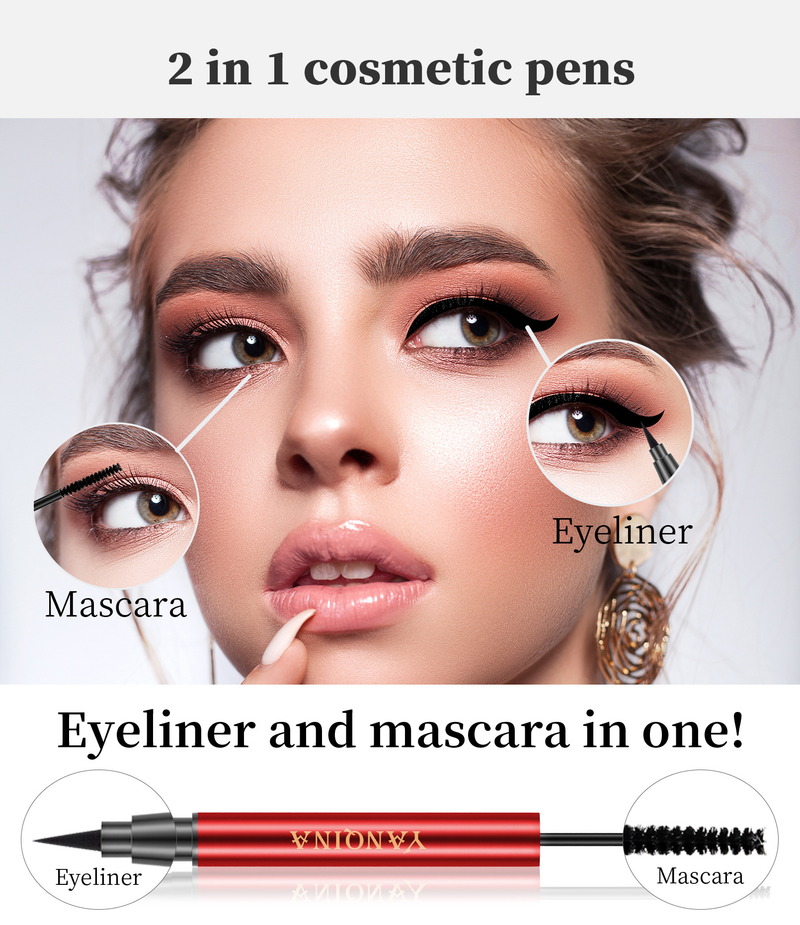 YANQINA double head two in one eyeliner quick drying waterproof makeup curling and slender eye black_voghion.com
