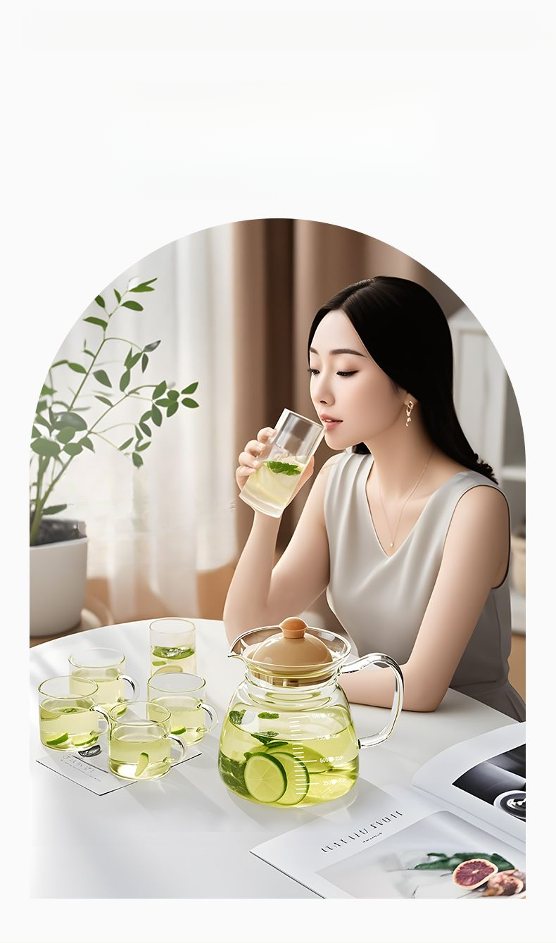 Jarra de agua de vidrio de gran capacidad, resistente a altas temperaturas, para uso doméstico, con limón, fruta, té frío, hierbas, almacenamiento_voghion.com