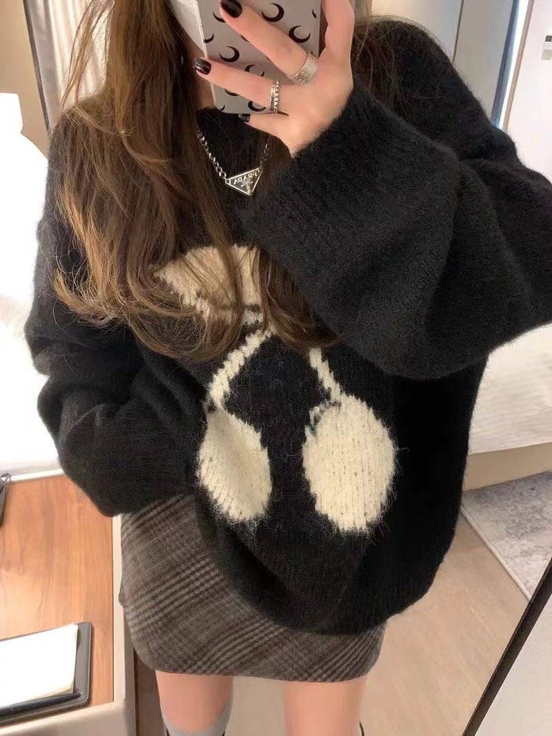 Niche Design Embroidered Loose Lazy Style Wool Sweater Women's Base Layer Autumn Winter New Knitted Top_voghion.com