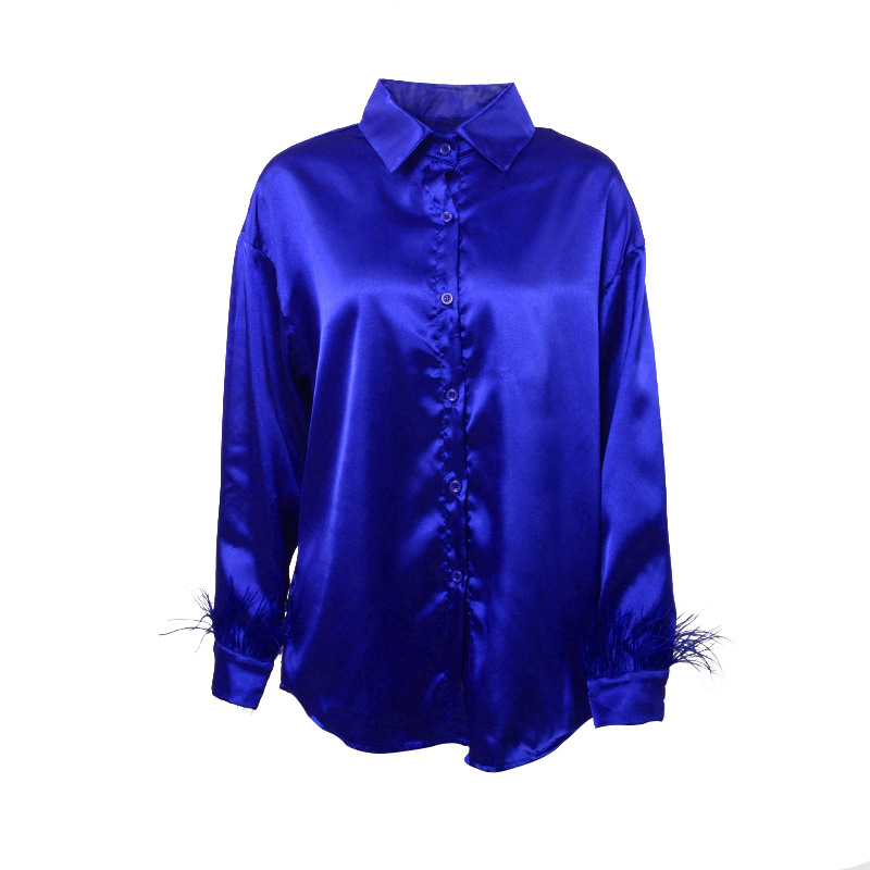 Abbigliamento da donna estate nuova moda casual versatile camicia in capelli di struzzo con cuciture in piume di seta ghiaccio per donna_voghion.com