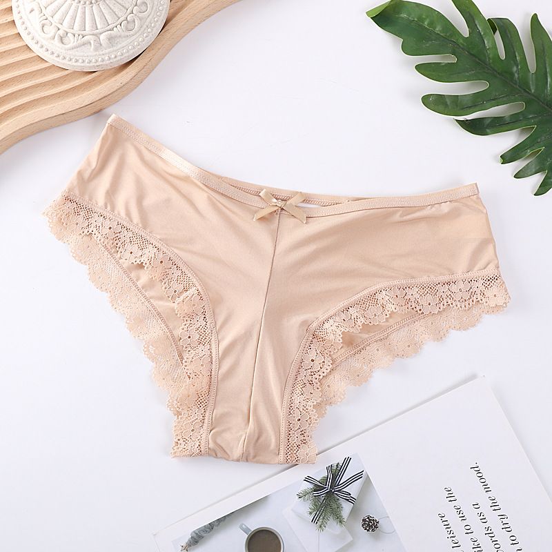 Slip morbidi in tessuto di seta ghiaccio a vita media intimo da donna Pizzo sexy di grandi dimensioni_voghion.com