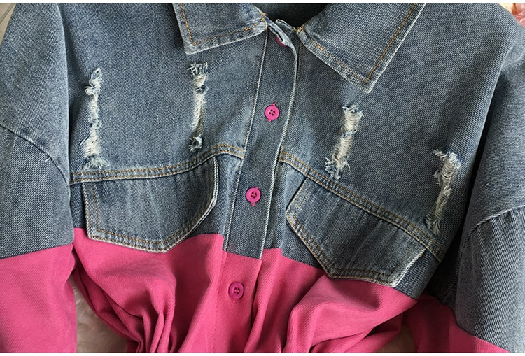 Damen-Jeanstop und einfarbige lange Ärmel_voghion.com