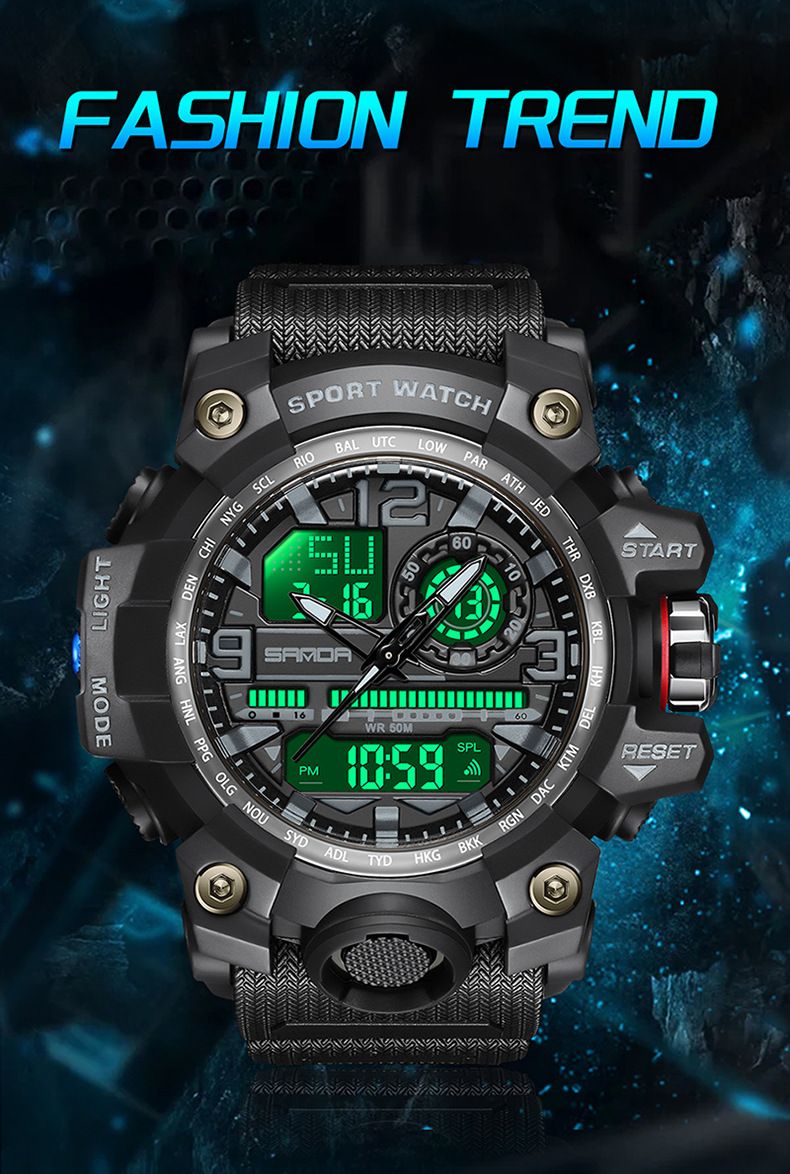 Trendy Digital Sports Watch For Men & Students - Waterproof, Multifunction, LED Backlight, Stopwatch, Alarm Waterproof Multifunctional Watch_voghion.com