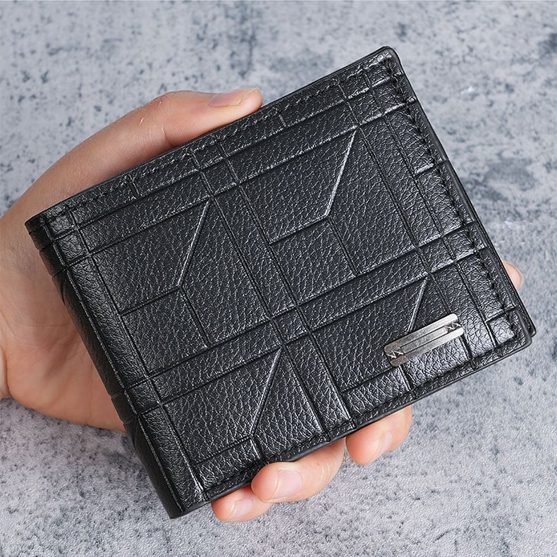 Men's Wallet Men's Short Wallet Youth Fashion Plaid Horizontal Soft Wallet Large Capacity Multi Card Wallet_voghion.com