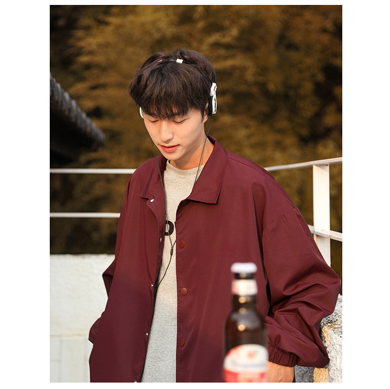 2024 New Solid Color Flip Collar Button Coat Men's Loose Fashion Brand Jacket Men's_voghion.com
