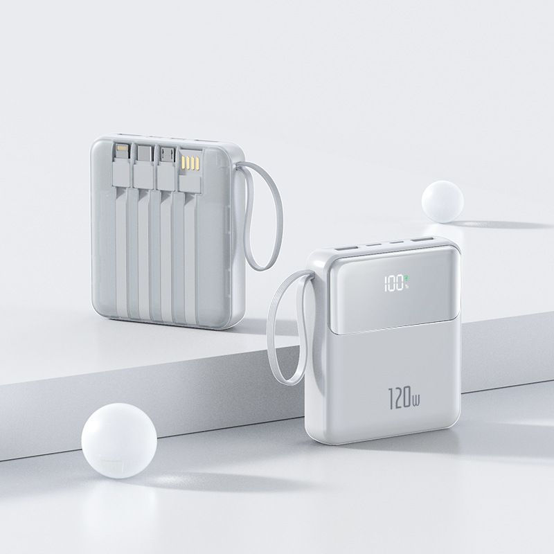 Tragbares Ladegerät mit 20.000 mAh und integrierten Kabeln, ultrakompakte und schnell aufladbare Powerbank für iPhone, Android und mehr_voghion.com