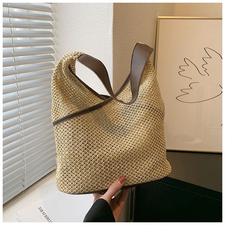 Borse da donna in tessuto di carta a tracolla da donna alla moda Borse da spiaggia estive di grande capacità in paglia Borse tote casual 2023_voghion.com