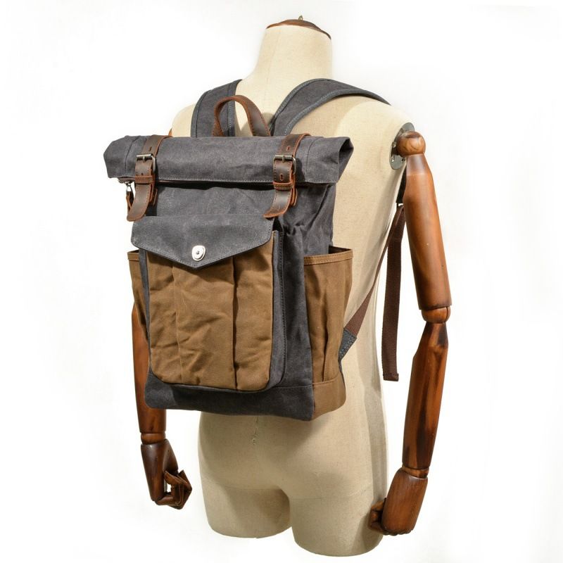 LazyZoom Rucksack Unisex Doppelschulter Ölwachs Canvas Reise Laptop Outdoor Sport Wandertasche_voghion.com