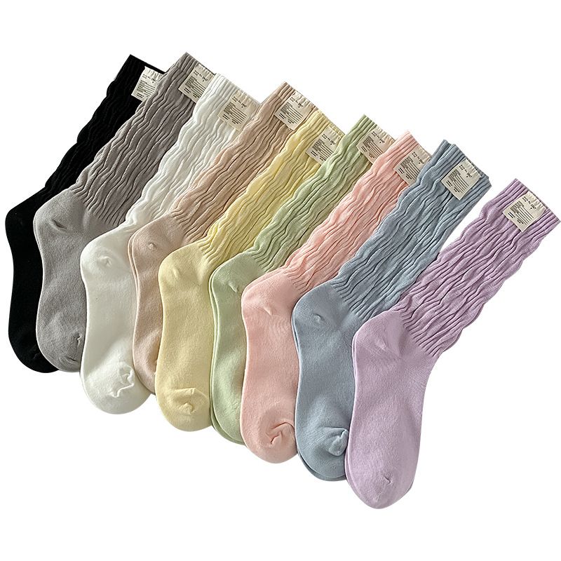 Solid Color Label Cotton Mid-Calf Women's Long Twist Ins Trendy Slouch Socks_voghion.com