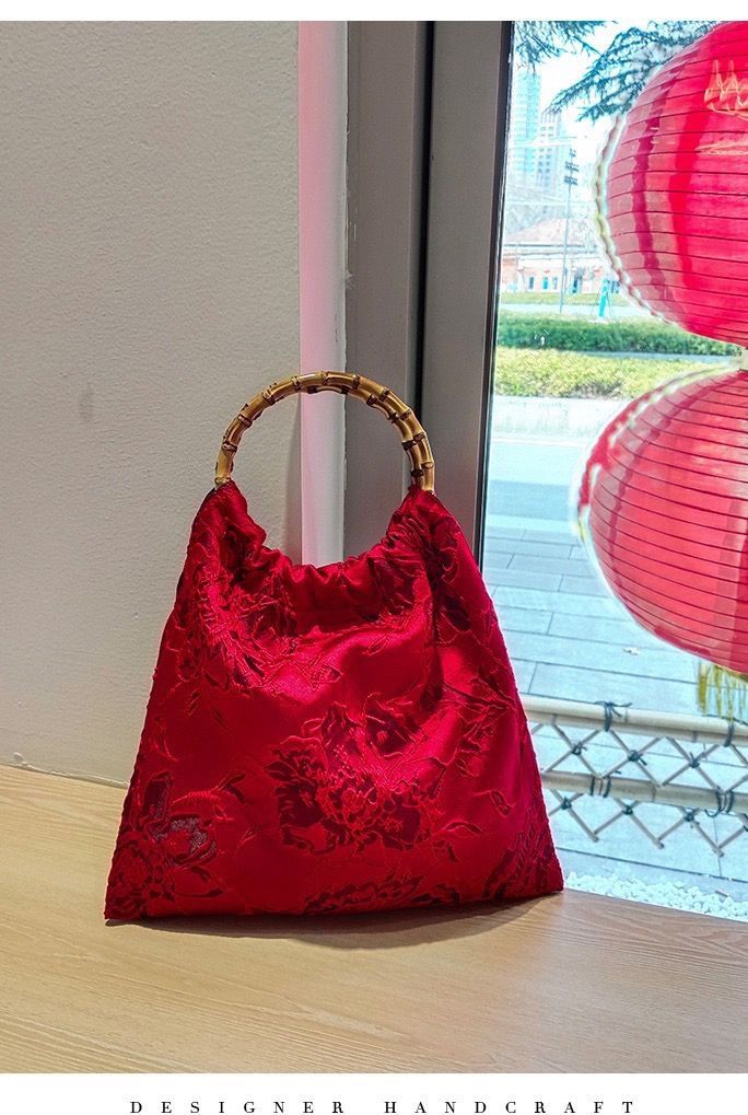 Women's Bags New Retro Bamboo Handbag Handmade Butterfly Cheongsam Hanfu Bag Red Wedding Bag Engagement Bag Wedding Decoration_voghion.com