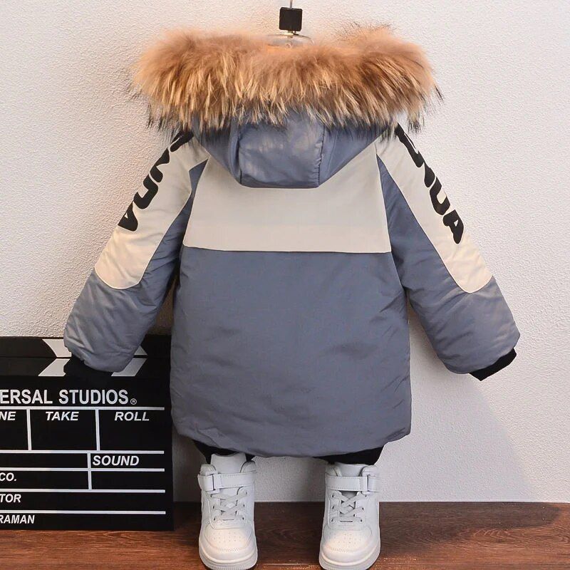 Vinter drengefrakke 2024 Ny babypelskrave Hættebomuld Plus Velvet Thicken Varm jakke til børn Parka 2-8 år Børnetøj_voghion.com