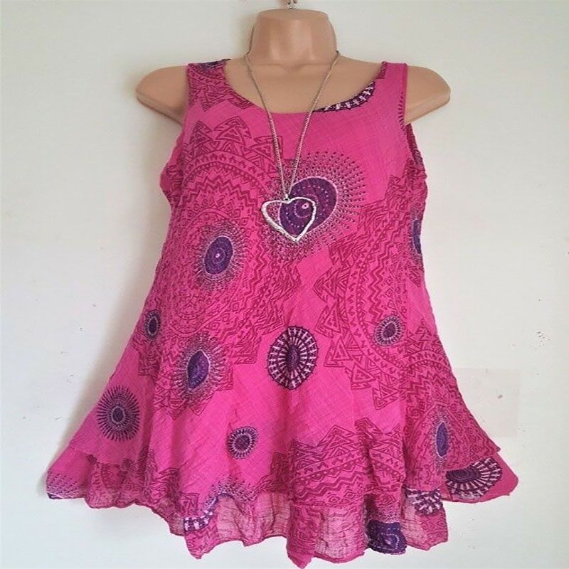 Plus Size Women Ladies Boho Sleeveless Mini Dress Summer Beach Baggy Dress Tunic_voghion.com