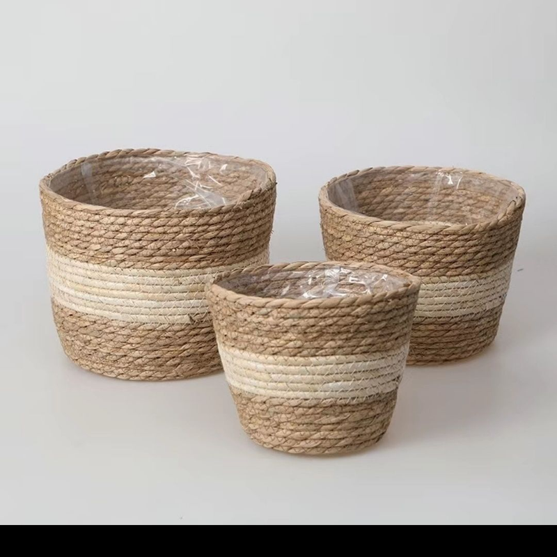 Nordic Grass Woven Pot, Living Room Floor To Ceiling Balcony, Green Plants, Internet Red Vine Woven, Hugging Flower_voghion.com