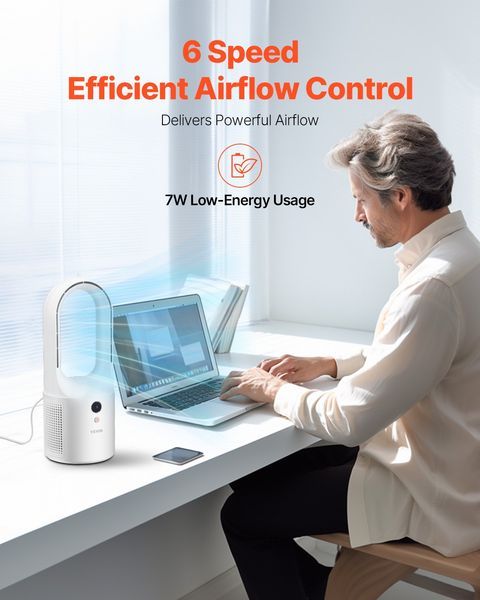 Portable Desk Bladeless Fan 12.99' 6-Speed Quiet Table Fan For Bedroom & Office_voghion.com