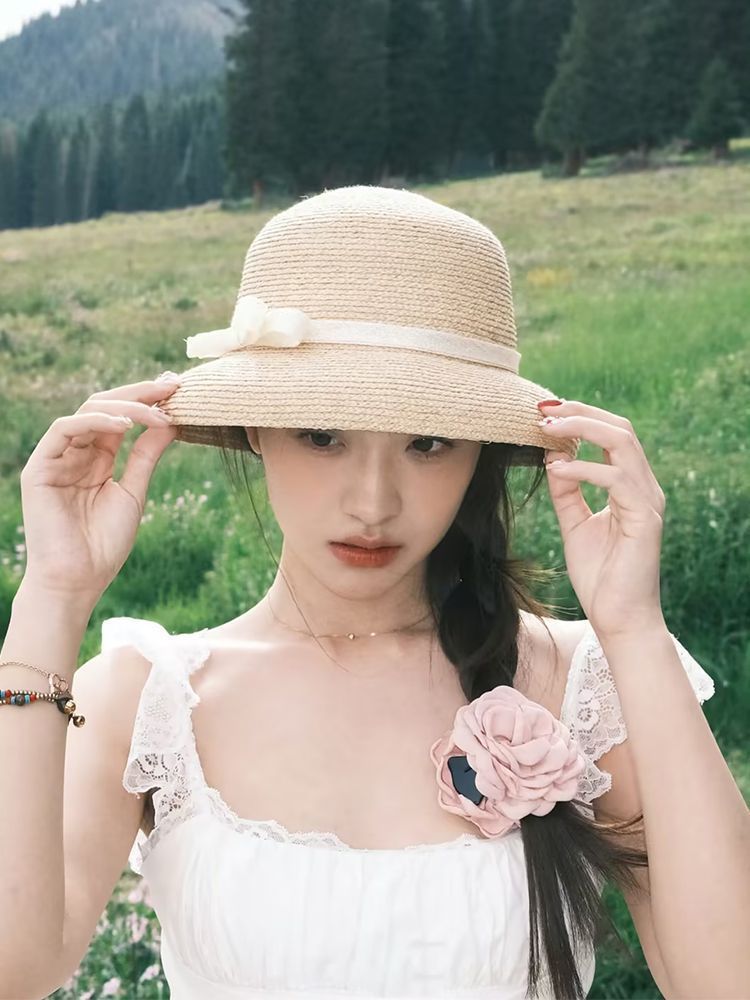 Cappello da sole estivo da donna in stile Hepburn, con parasole, stile Fujii, con protezione solare, per vacanze al mare_voghion.com