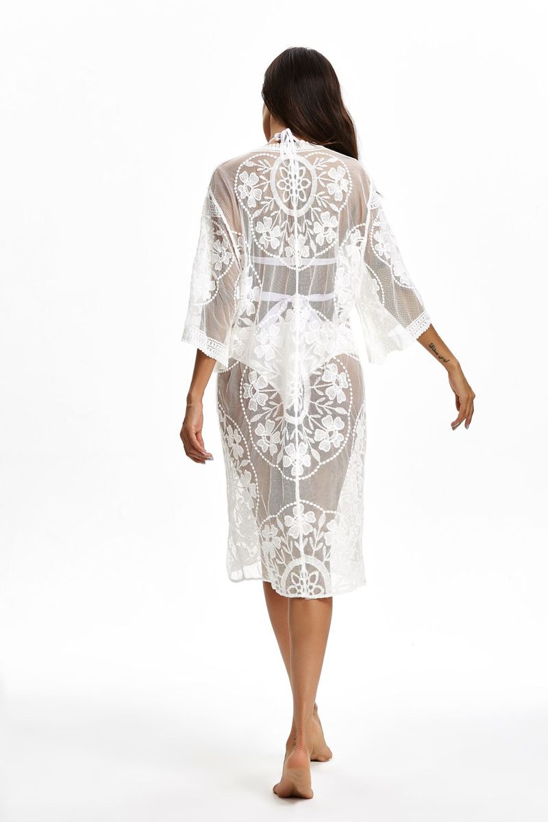 Damenbekleidung Mesh Bestickte Spitze Strand Cover Up Meer Urlaub Bikini Lange Sonnenschutz Kleidung Heißer Verkauf_voghion.com