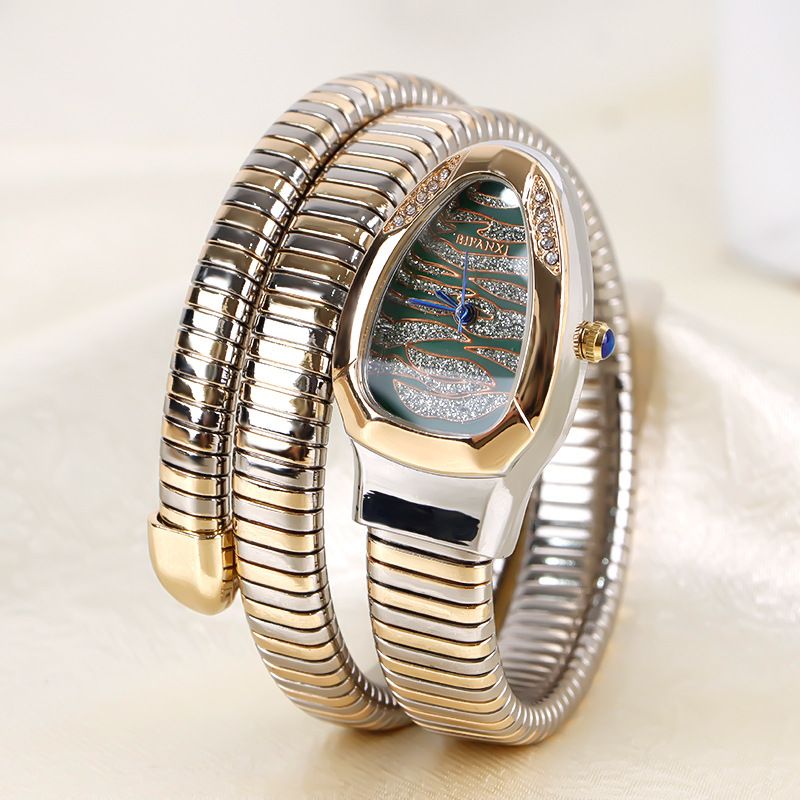 Slangvormig kwartshorloge, modieus, veelzijdig, prachtig, met diamanten bezette nis, artistiek horloge voor dames_voghion.com