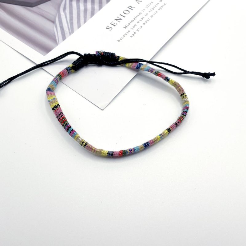 Trendy Nepalese Style Cotton Leinen Woven Fabric Rainbow Armband Fußkettchen Vielseitig bunt verstellbare Fußkette_voghion.com