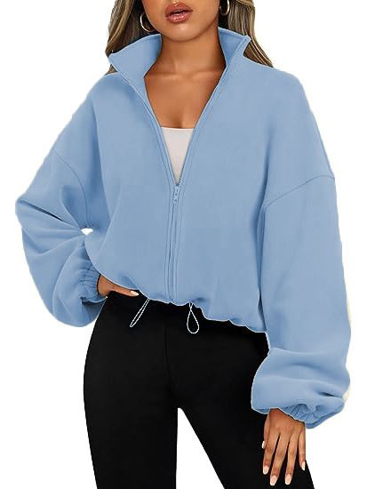 Užsienio prekyba, tarpvalstybinė moteriškų drabužių parduotuvė, karšto pardavimo „Polar Fleece“ sportinė striukė su stovima apykakle ir aksominė striukė su užtrauktuku_voghion.com