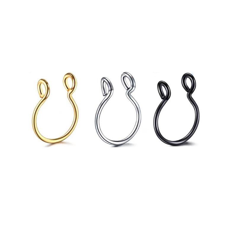 2/3/5 pezzi di anelli finti per il naso per donne e uomini, anello per setto nasale a forma di U in acciaio inossidabile 316L con clip sul naso, anello regolabile per piercing al naso_voghion.com