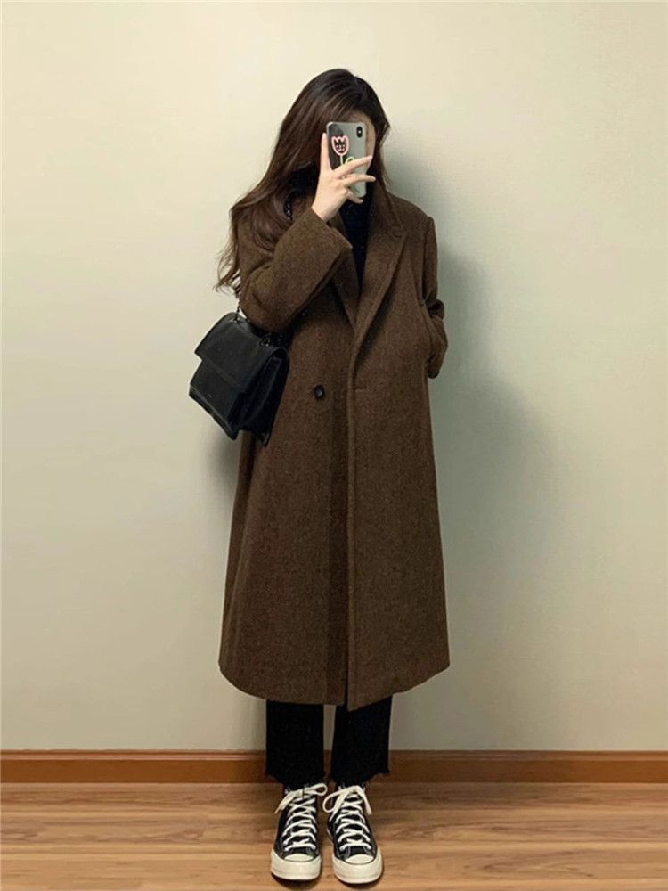 Trench oversize in misto lana – Cappotto lungo con texture 3D e revers a lancia (S-XXL) – Giacca invernale in tweed da ufficio per donna_voghion.com