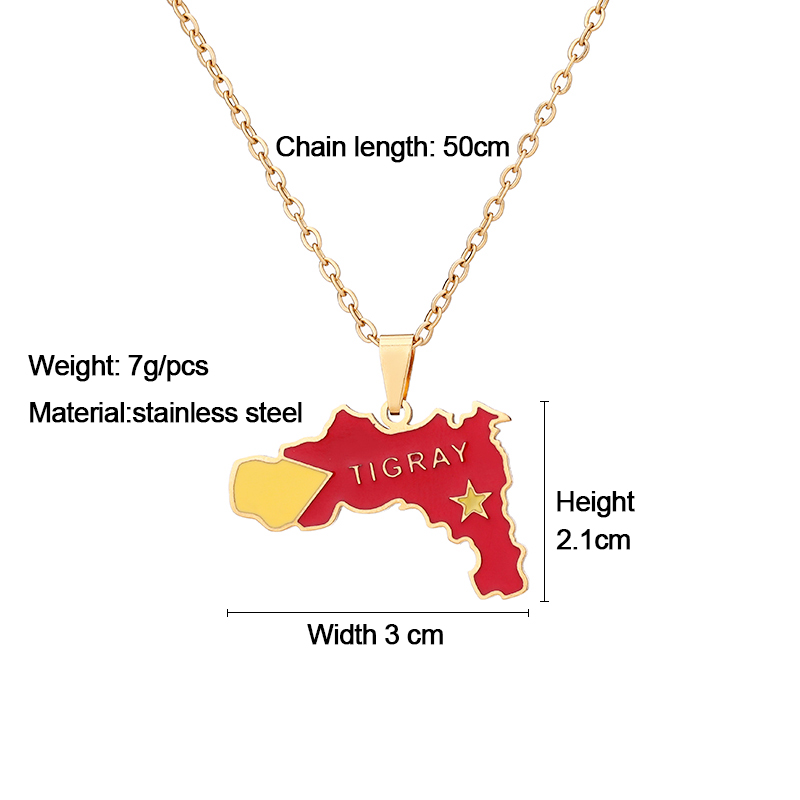 Nuova collana con ciondolo a forma di bandiera della mappa della regione del Tigray, in smalto, per donne e uomini, colore oro, per feste di compleanno, in acciaio inossidabile._voghion.com