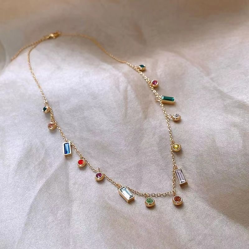 Titanium Steel Necklace Women's Colorful Zircon Dopamine Collar Chain 2023 New Niche Design High-end Neckchain_voghion.com