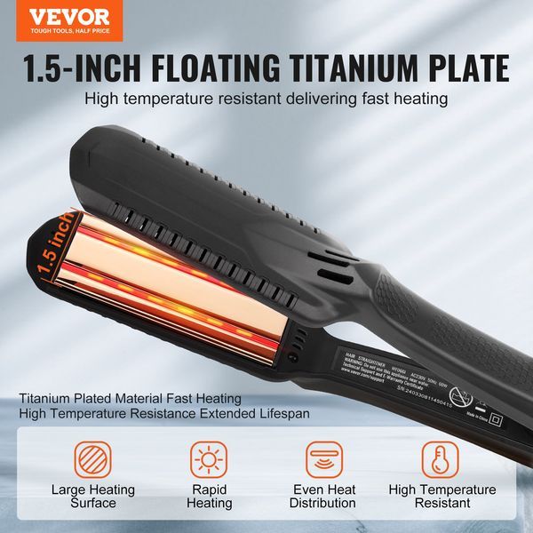 Hair Straightener, 1.5-inch Titanium Flat Iron, Dual Infrared Hair Straightener Flat Iron With LCD Display And 19 Temp Levels - 210°F To 450°F, Dua_voghion.com