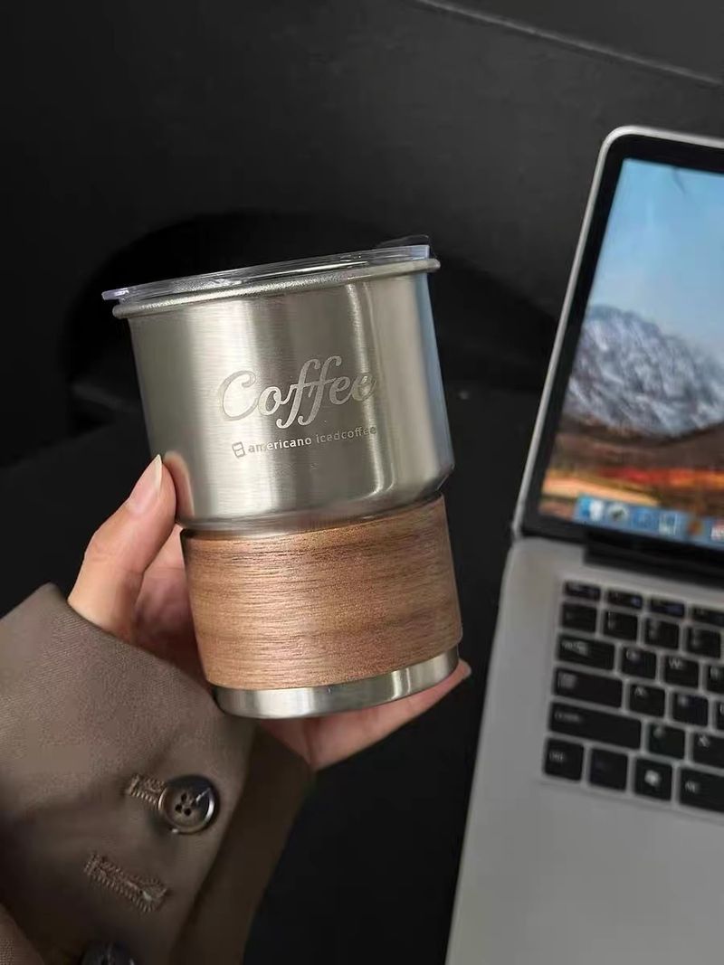 QFV50704555550<== Tazza pieghevole portatile da campeggio all'aperto in acciaio inossidabile 304 con coperchio, 480 ml, per caffè, birra e acqua_voghion.com